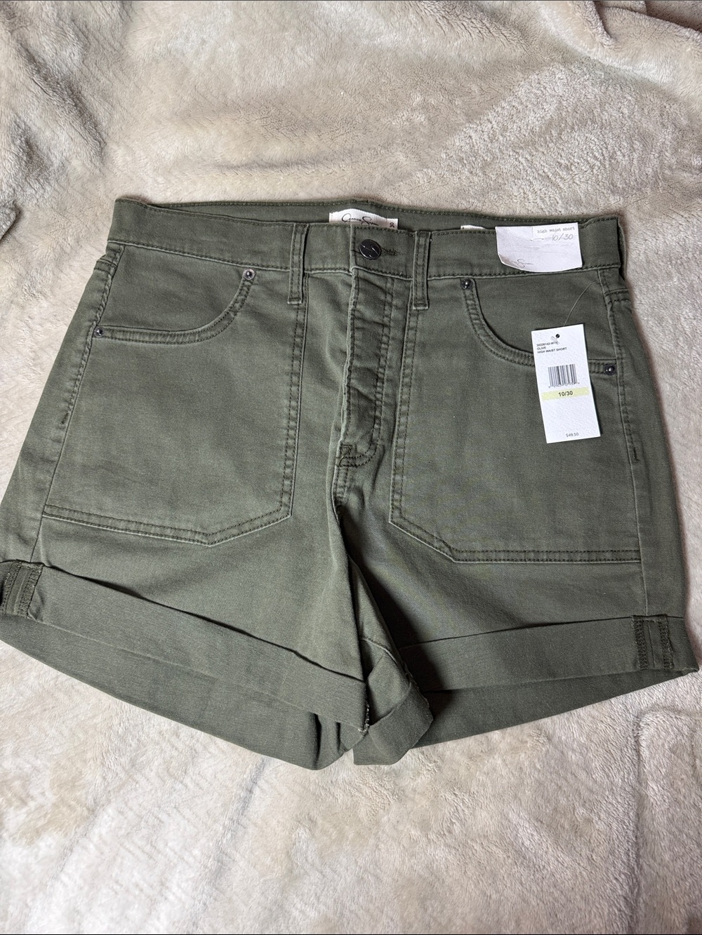 Jessica Simpson Olive High-Waist Cuffed Shorts